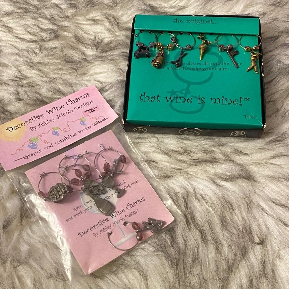 Decorative Wine Charms Set - Silver and Pink